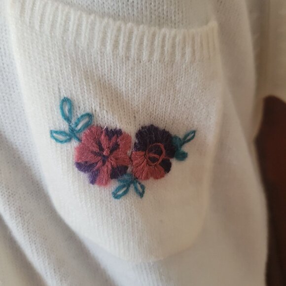 Vintage Bizzit Collection Knit Top W/ Floral Embroidery Pocket Short Sleeve M Nw - Picture 3 of 6